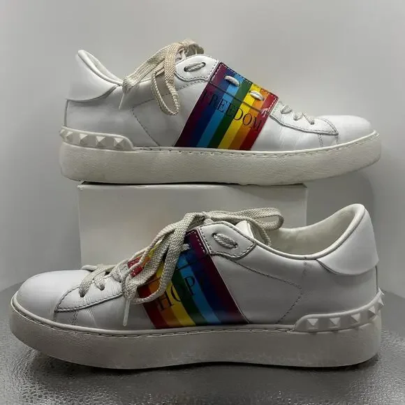 Valentino Garavani Rainbow Rockstud Sneakers Peace Love White - Picture 3 of 7
